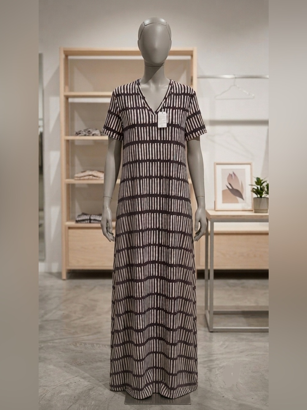 Madewell Brown & Cream Striped V-Neck Short Sleeve Maxi Dress XXL but fits XL